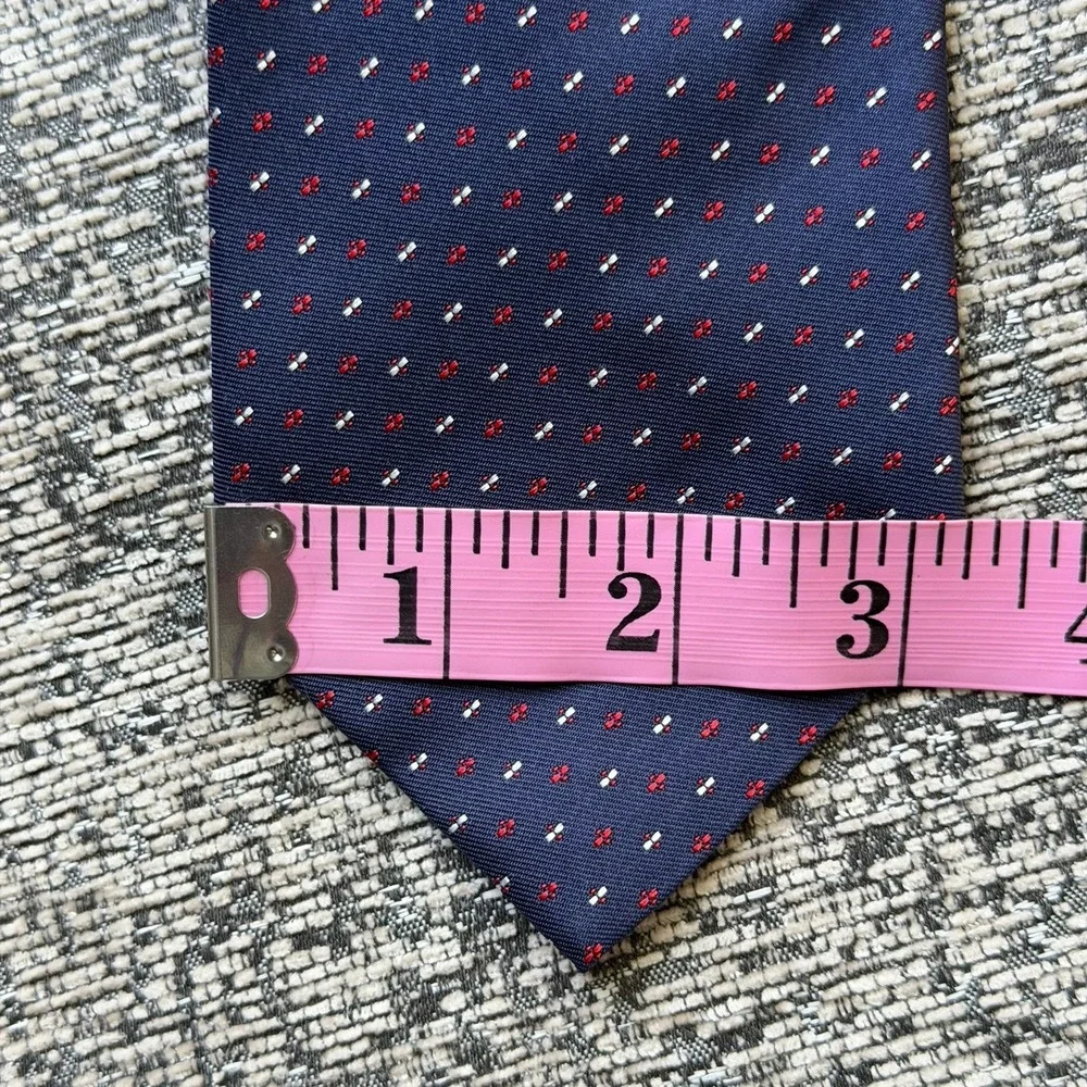 Vintage Tiffany & Co Silk Jacquard Tie Italy Navy Red White Geometric Foulard